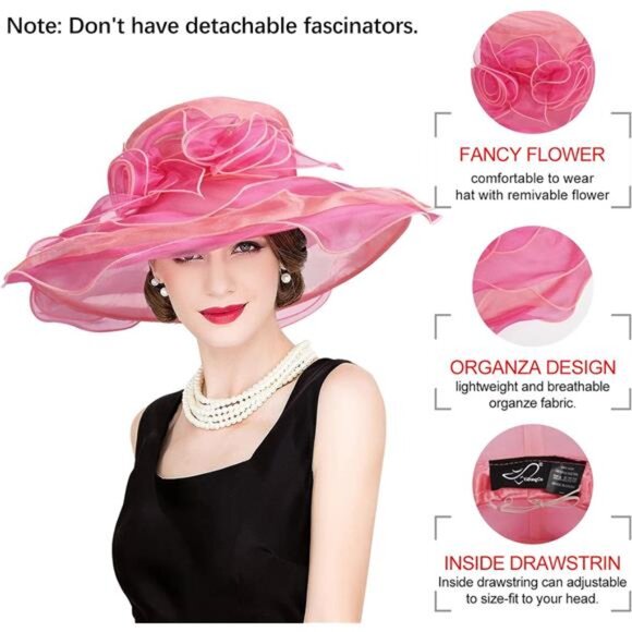 Derby Hats for Women, Classy Organza Sun Hat, Rose Gold main image 6